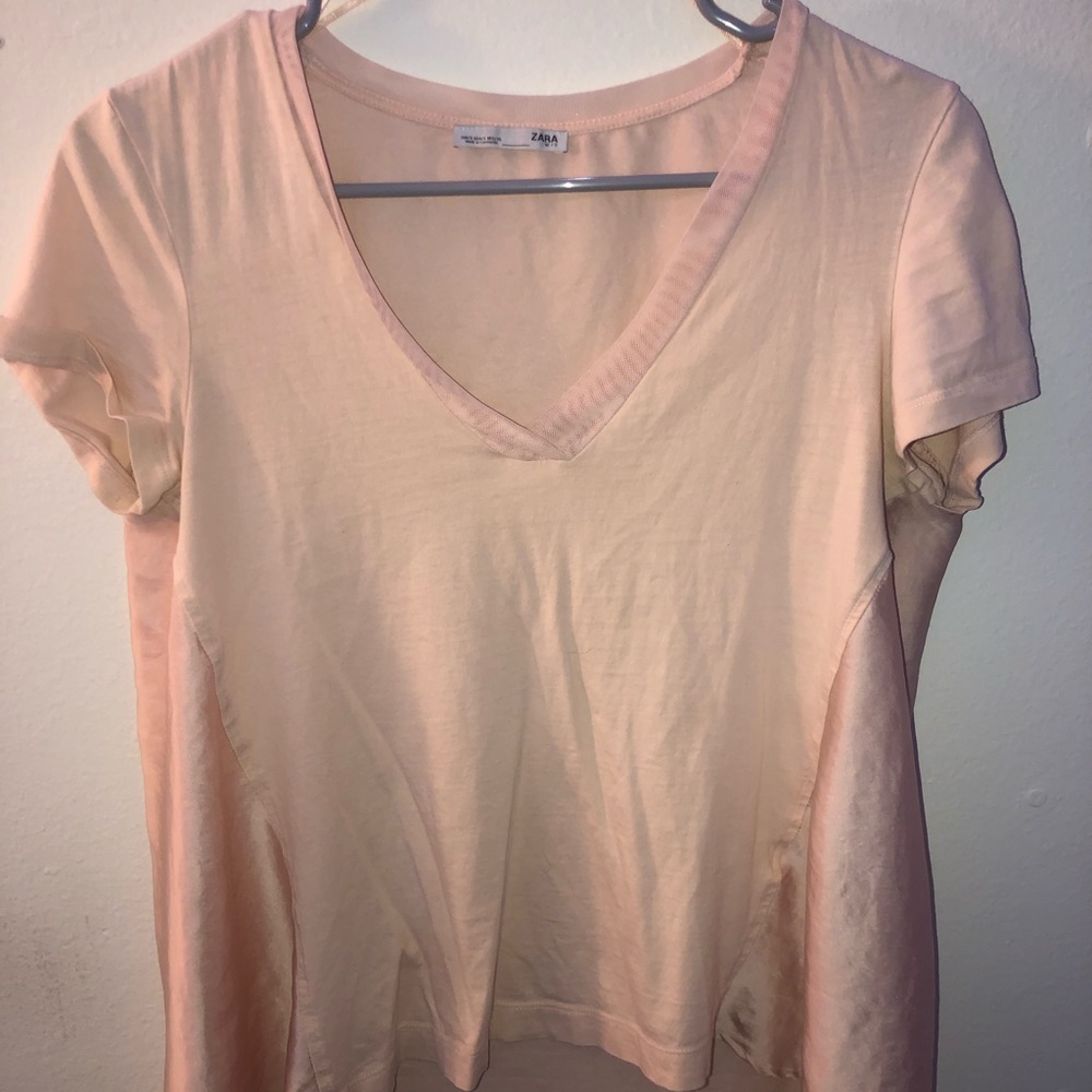 Pinkish Gold Silky High Low Zara Short Sleeved Shirt Small